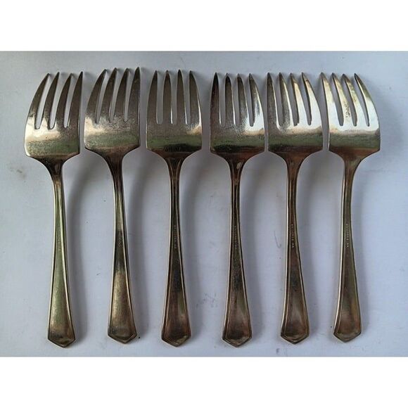 6 VINTAGE 1920 ROGERS XII SILVERPLATE DINNER FORKS LA TOURAINE PATTERN - Picture 6 of 7
